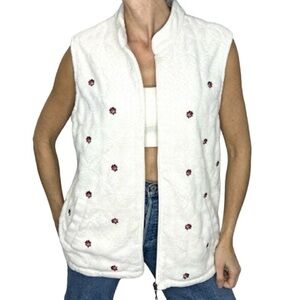 Vintage White Fleece Floral Embroidered Vest